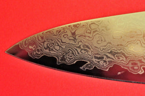 Close-up lâmina Grande plano YAXELL YO-U 69 camadas Damasco Gyuto faca Chef's faca + pequena faca Japão Japonês