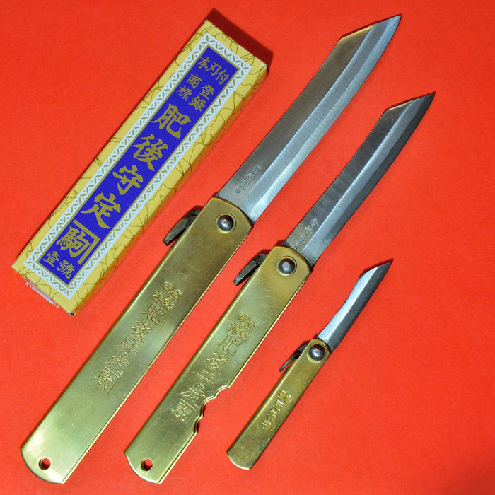 Set de 3 couteaux NAGAO HIGONOKAMI  bluesteel laiton