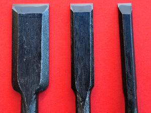 Primer plano Conjunto SENKICHI Cinceles de madera oire nomi 9mm 15mm 24mm Japón Japonés herramienta carpintería