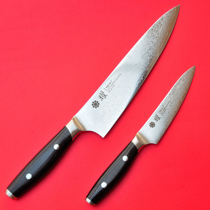 Gyuto YAXELL YO-U 69 Cuchillo Damasco Chef 210 mm + pequeño cuchillo 120 mm